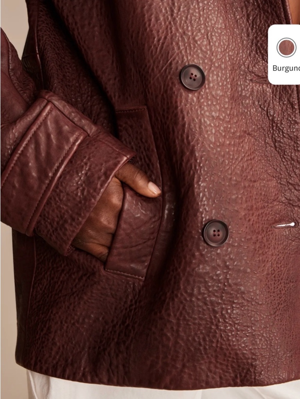 Lucky Brand Burgundy Double-Breasted Leather Peacoat - Picture 3 of 12